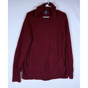 Land's End Hoodie Women's Large 14-16 Burgundy 100% Cashmere Confetti Full Zip